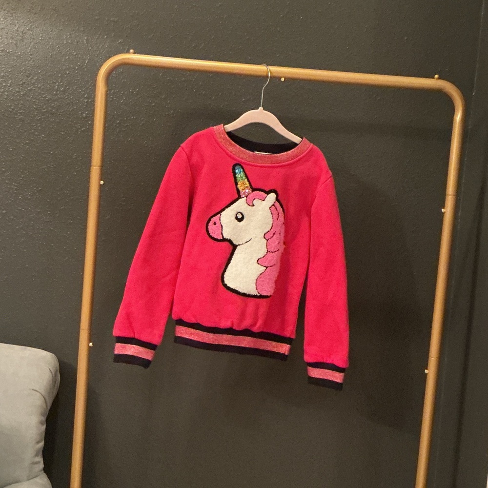 Lola + The Boys Pink Unicorn Sequin Sweatshirt